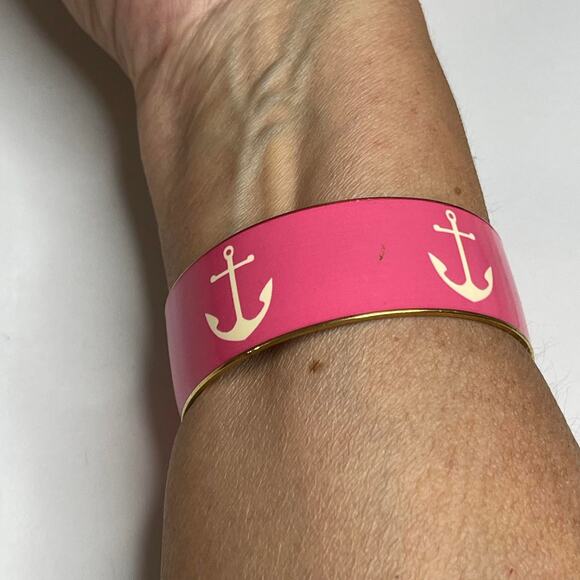 J. Crew bracelet costume signed jewelry pink bangle style anchor nautical preppy - Picture 8 of 12